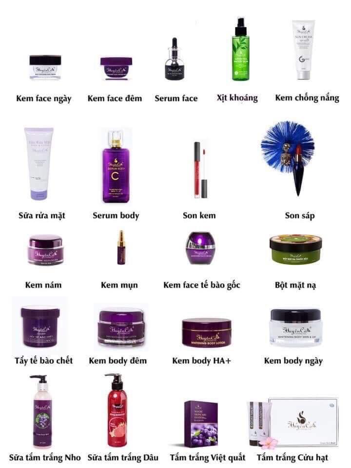 Bảng giá bán lẻ mỹ phẩm Huyền Cò